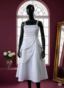 White Embroidered Tea Length Wedding Dress