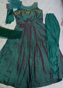 Semi Stitched Gown With Dupatta Legi Sleeves