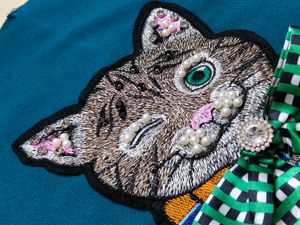 Women Teal blue Cat Bow Embellished Top