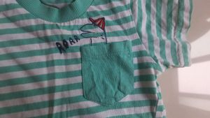 White With Sea Green Half Tshirt
