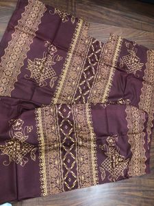 elegant purple brown printed unstitched suit