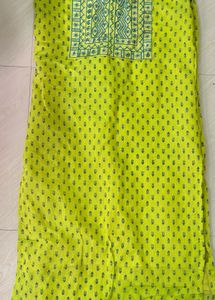 Yellow &amp; Green Embroidered Kurta