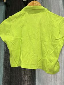 Boxy Ribbed Collared Crop Top