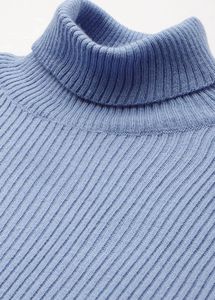 Blue Turtleneck Ribbed Sweater