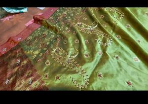Olive Green Embroidery Work Saree