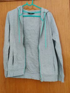 Sweatshirt (Woolen, Grey, Zip Closure)