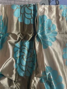 Printed Beige And Blue 2pc  Curtain Set
