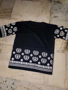 Floral Print Black Tee