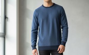 Blue Knit Crewneck Sweater