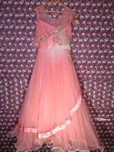 Baby Pink Party Wear Heavy Gown