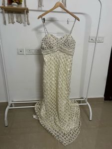 Silver Rhinestone Beaded Cocktail GOWN