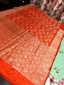 Classy Pure Silk Orange Banarasi Saree