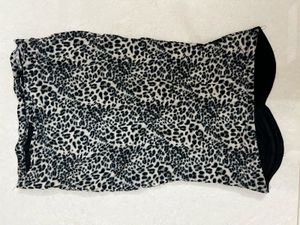 Animal Print With Lace Band Black&amp;white  Dress