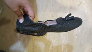 Prada Sparkly Midnight Blue Flats With Tassels