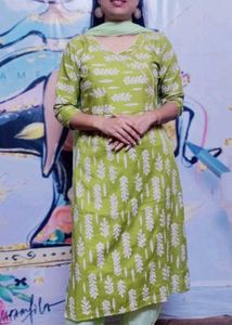 Green Printed Kurti Set