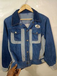 Blue Cropped Unisex Denim Jacket