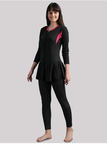 Black Swimsuit With Skirt And Attached Pant