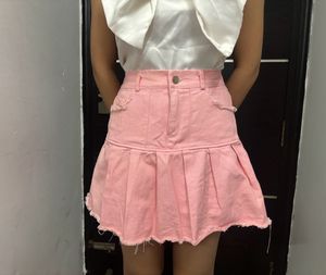 Pink Denim Short Skirt