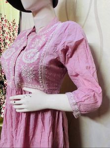 Pink colour self embroidery, Kurta frock