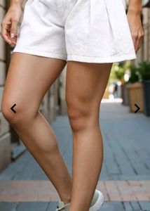 White Pleated Flared Mini Denim Shorts