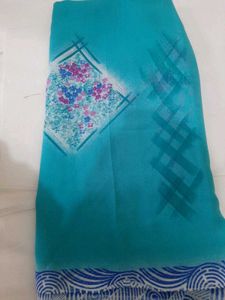 86)New Blue Printed Saree