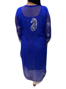 Elegant Blue Mirror Work Embroidered Kurta