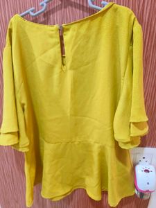 Wardrobe Plain Mustard Top With Frill Sleeves