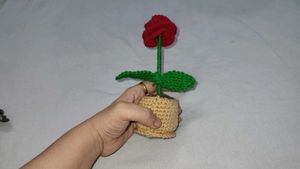 Crochet Handmade Rose Flower With Pot