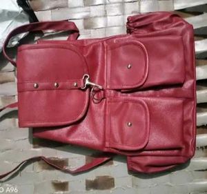 Red Backpack with Multiple Pockets