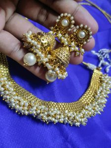 Cluster Pearls Necklace &amp; Jhumkas