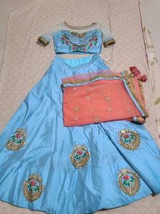 Light Blue Wedding Lehenga With Embroidery Dupatta