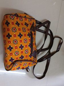 Mustard Kalamkari Printed Handbag