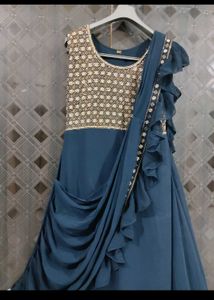 Elegant Navy Blue Ruffle Saree