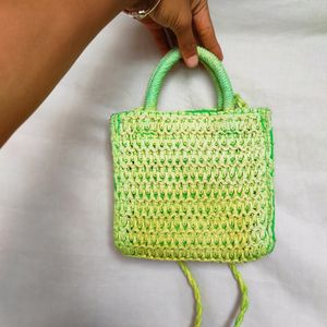 H&amp;M Green Straw Sling Bag