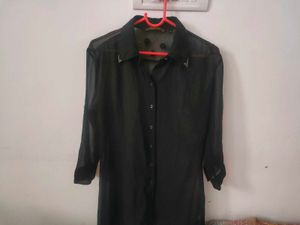High To Low Stylish Black Georgette Shirt
