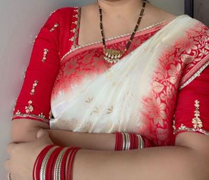 Elegant Red &amp; White Saree