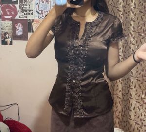 Brown Ruffle Blouse