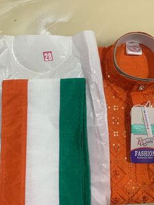 Kids&#39; Orange and Green Kurta Pajama Set