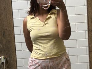 Pastel Yellow Daisy Print Top