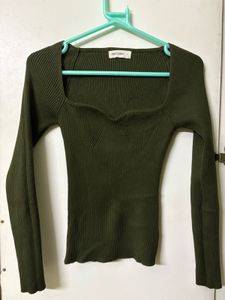 Dark Green Ribbed Top