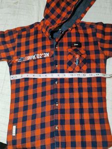 Orange &amp; Navy Plaid Hooded Shirt