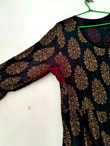 Black Angrakha Printed Cotton Heavy Gown ✨🍂