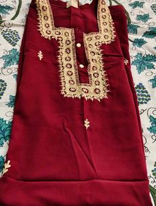 Burgundy Tunic with Gold Embroidery