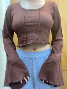 Brown Long Sleeve Crop Top