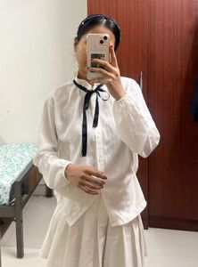 White Bow Tie Blouse &amp; Skirt Set