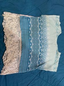 Blue Patterned Lace Top
