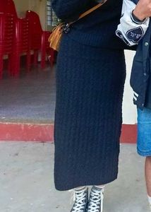 Black Cable Knit Mini Skirt