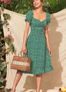 Floral Print, Puffed Sleeve , A-line Dress