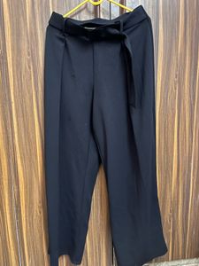 H&amp;M Wide Leg Belted Black Trousers