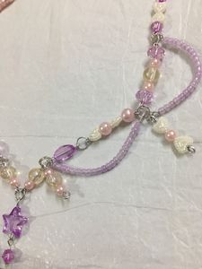 Fairy Purple crystal&amp;Pink Bead Loop Necklace